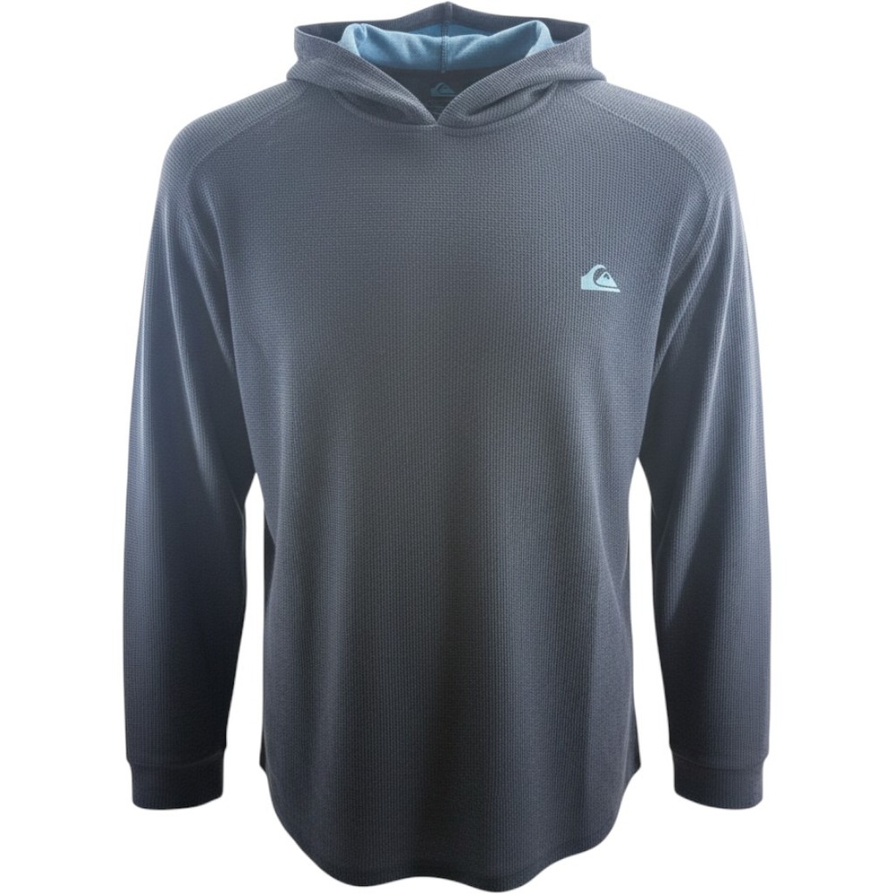 Quiksilver Mens Waffle Knit Hoodie Navy Blue Regular Fit Pullover Large NEW